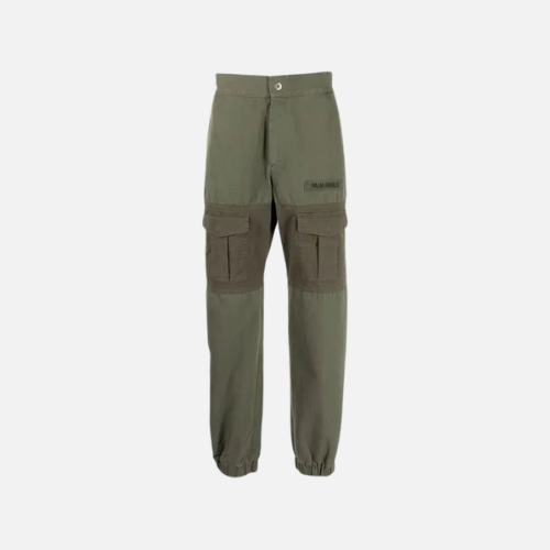 Palm Angels Panelled Multi-Pocket Cargo Pants Military Green Cotton