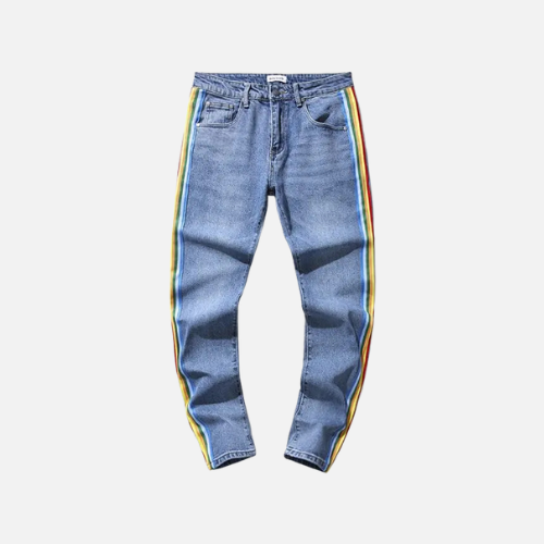 Palm Angels Lightly Washed Slim-Fit Jeans With Rainbow Side Stripes