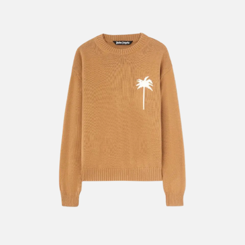 Hoodie Palm Angels In Sand Brown, Made From A Blend Of Merino Wool