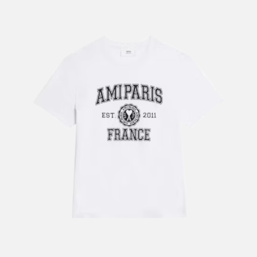 AMI Paris Varsity Logo T-Shirt White Cotton