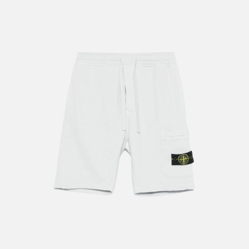 Stone Island Regular Fit Organic Cotton Fleece Bermuda Shorts White