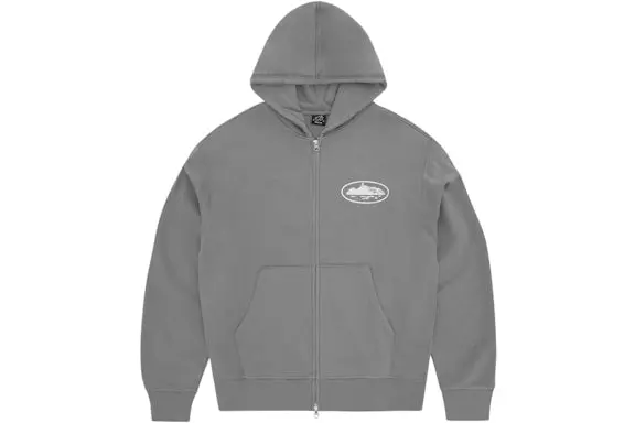 Corteiz Island Puff Print Zip Hoodie Gully Grey