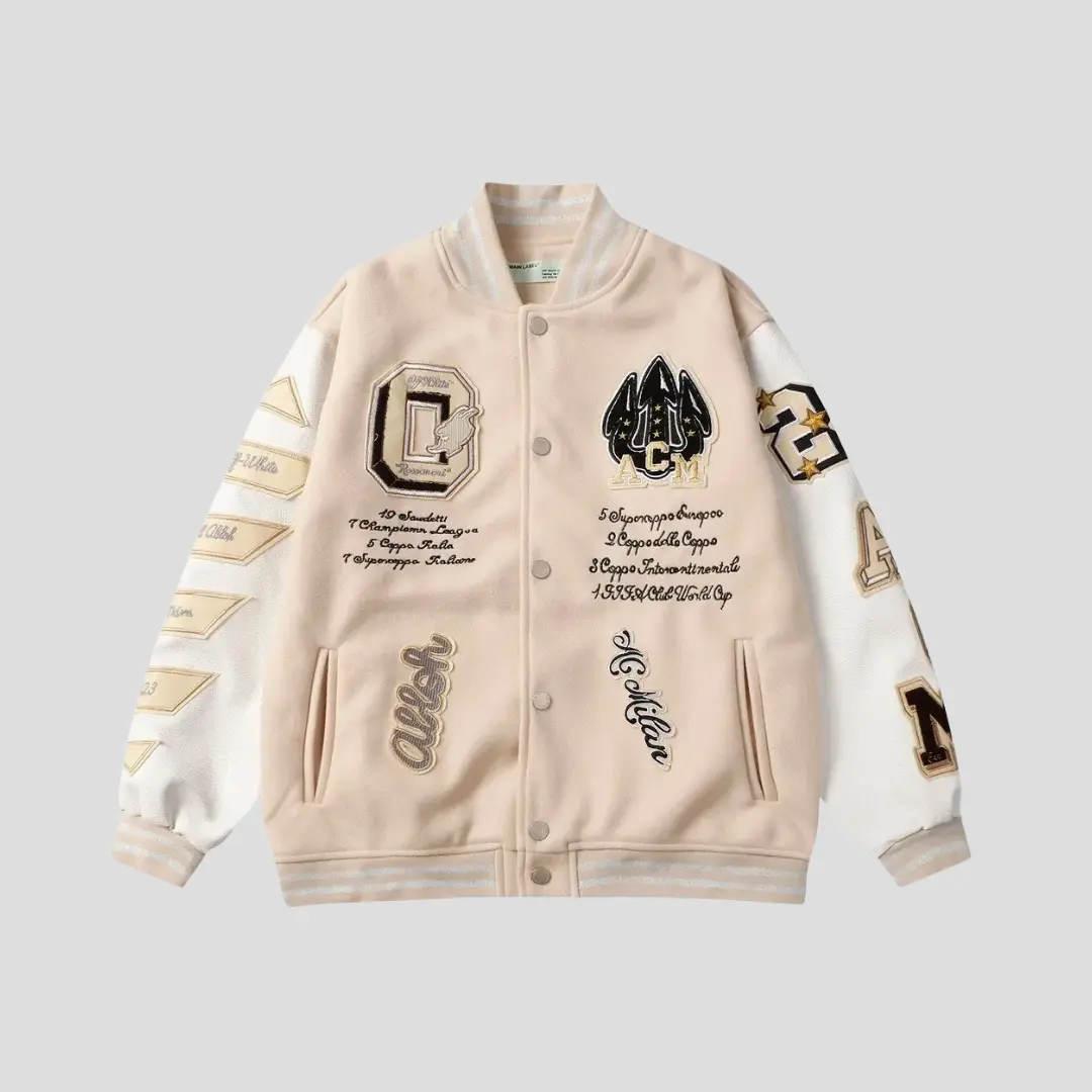 Off-White AC Milan Patch Varsity Jacket Cream/White