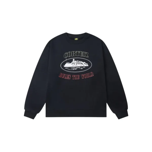 Corteiz Alcatraz Classic Letter Logo Print Casual Fleece Sweatshirt Black