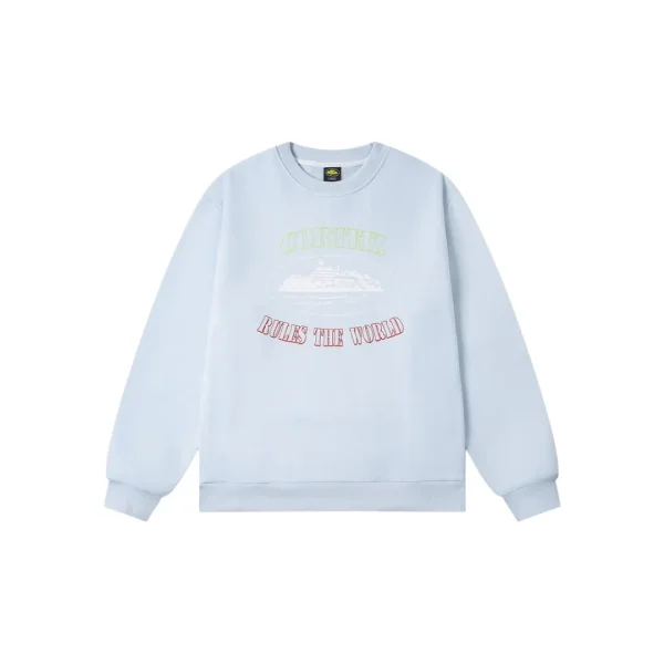 Corteiz Alcatraz Classic Letter Logo Print Casual Fleece Sweatshirt Light Blue