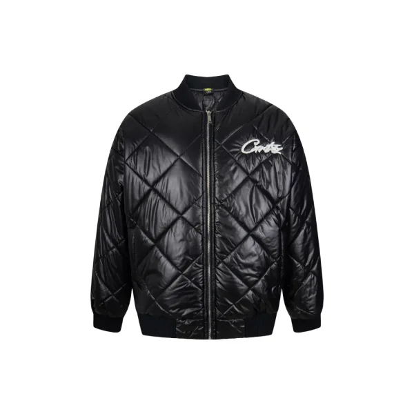 Corteiz Devil’s Island Winter Diamond Pattern Down Cotton Jacket Black