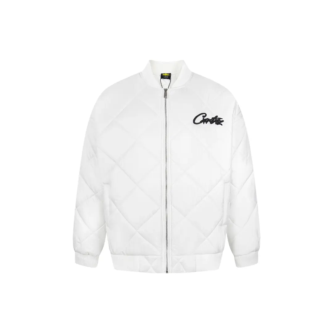 Corteiz Devil’s Island Winter Diamond Pattern Down Cotton Jacket White
