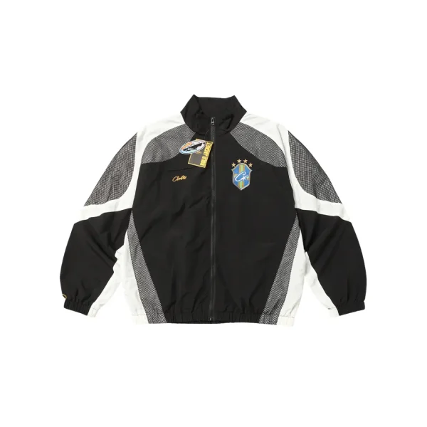 Corteiz Alcatraz Embroidered Jacket Black Gray White Stripe