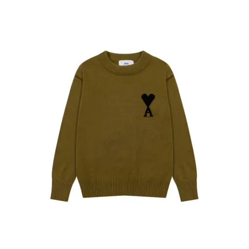 Ami Paris Jacquard ADC Merino Crew Neck Pullover Sweater Olive Green