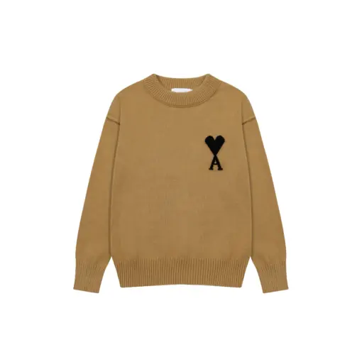 Ami Paris Jacquard ADC Merino Crew Neck Pullover Sweater Khaki
