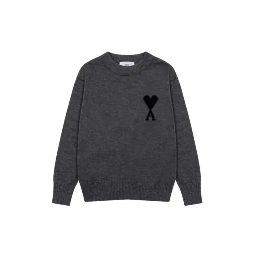 Ami Paris Jacquard ADC Merino Crew Neck Pullover Sweater Dark Gray