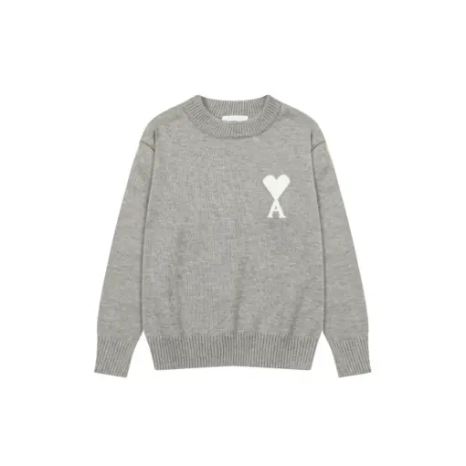 Ami Paris Jacquard ADC Merino Crew Neck Pullover Sweater Gray