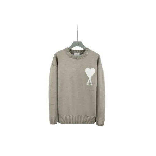 Ami Paris Large Heart Logo Blended Crew Neck Knit Sweater Black