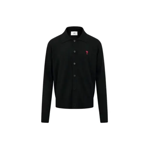 Ami Paris Ami De Coeur Collared Cardigan Black Merino Wool