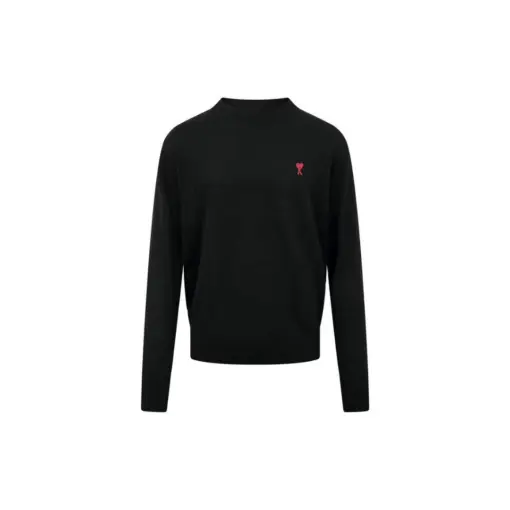 Ami Paris Ami De Coeur Crewneck Cardigan Black Merino Wool