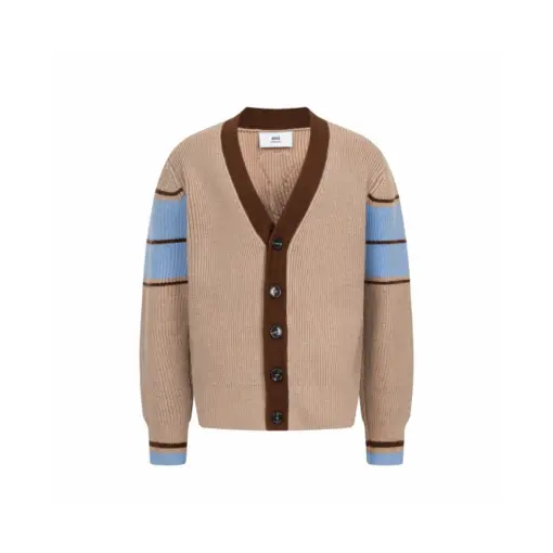 Ami Paris Brown Wool College Cardigan Camel