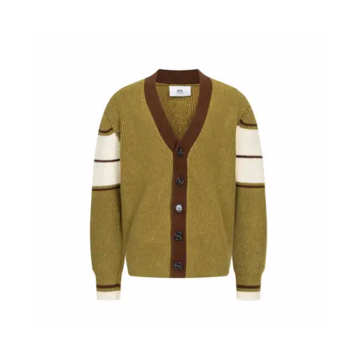 Ami Paris Brown Wool College Cardigan Light Olive Green