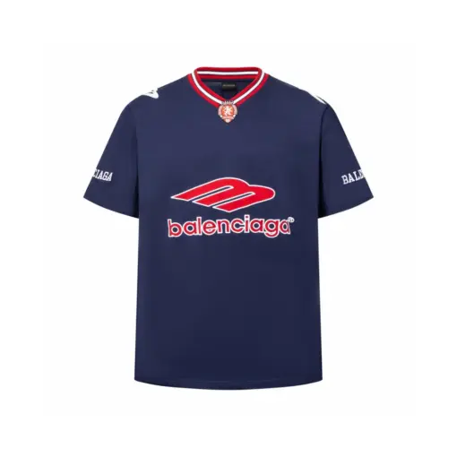 Balenciaga 3B Football Short Sleeve V Neck T Shirt Blue Jersey