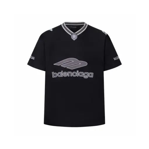 Balenciaga 3B Football Short Sleeve V Neck T Shirt Black Jersey