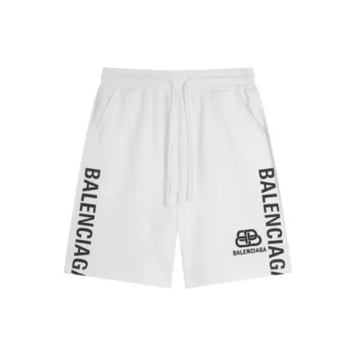 Balenciaga Logo Print Cotton White Shorts With Black Monogram