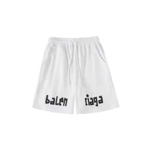 Balenciaga White Shorts With Black Logo