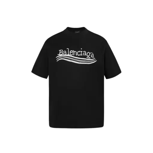 Balenciaga Oversized Logo Print Cotton Jersey T Shirt Black