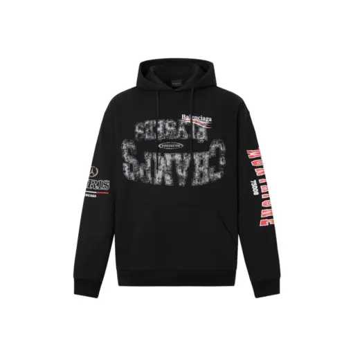 Balenciaga Paris Logo Print Hoodie Black