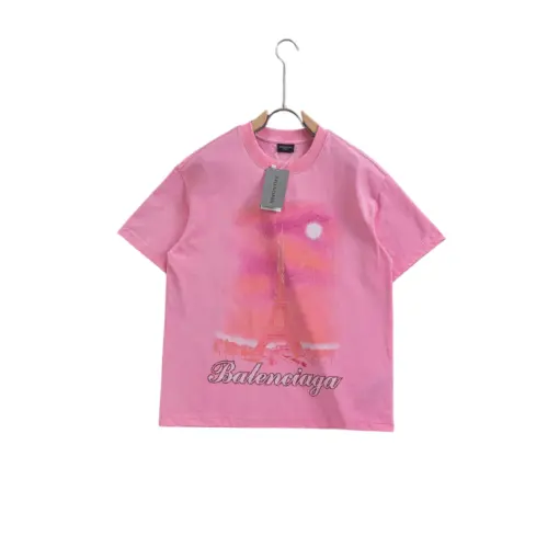 Balenciaga Short Sleeve Paris T Shirt Faded Pink