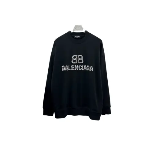 Balenciaga Oversized Full Black Sweater With White Embosed Monogram