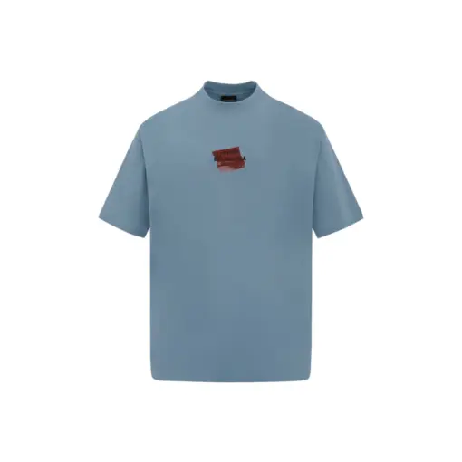 Balenciaga T Shirt Faded Washed Blue With Red Logo