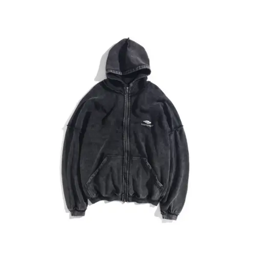 Balenciaga 3B Sport Inside Out Zip Up Hoodie Faded Black
