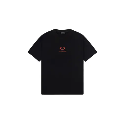 Balenciaga Black And Red Heart Short Sleeve T Shirt