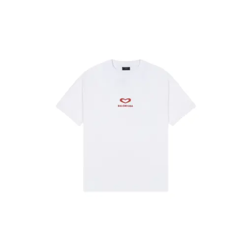 Balenciaga White And Red Heart Short Sleeve T Shirt