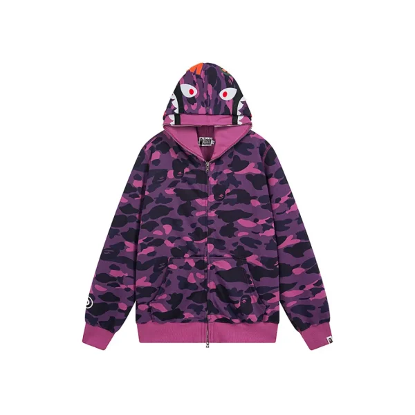 BAPE Camo Shark Full Zip Hoodie Purple