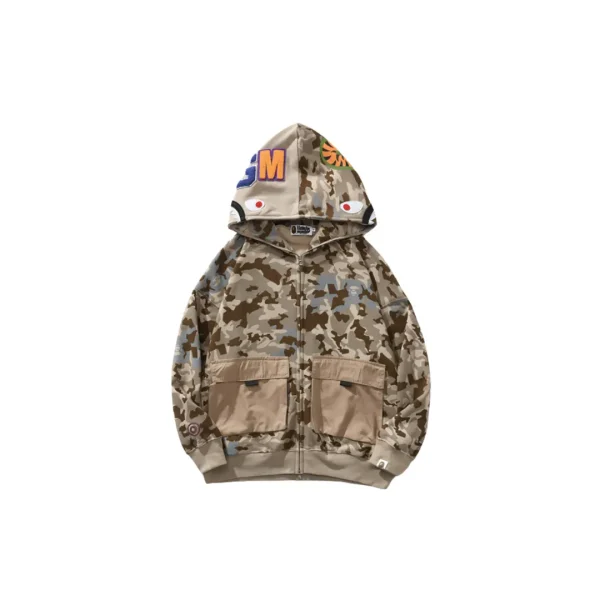 BAPE Sand Camo Big Pocket Oversized Shark Full Zip Hoodie Beige