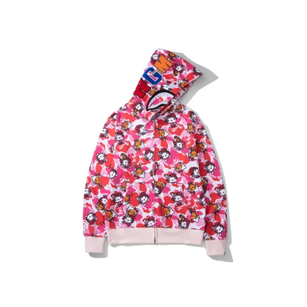 BAPE Shark Head Camouflage Full Zip Hoodie Pink