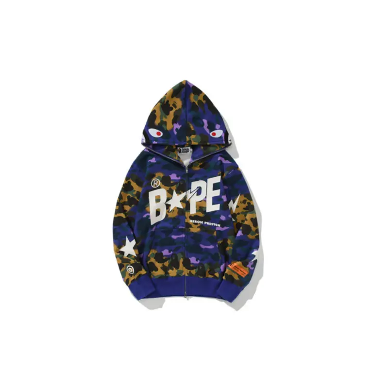 BAPE Shark Head Camouflage Full Zip Hoodie Blue With Monogram