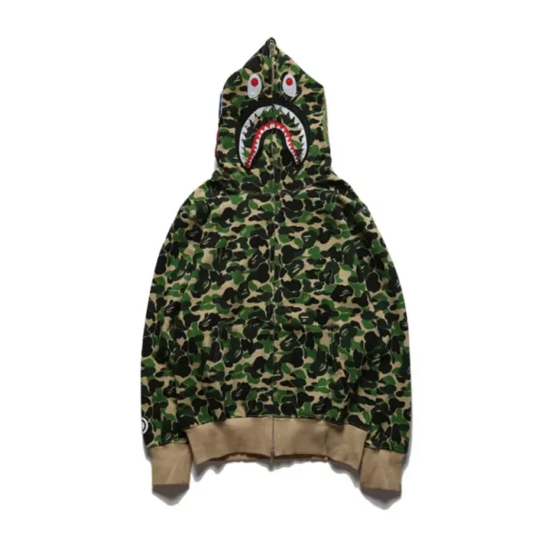 BAPE Shark Head Camouflage Full Zip Hoodie Forest Green
