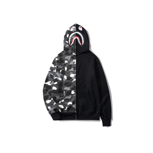BAPE Shark Hooded Hoodie Duo Colour Black And Gray Dot