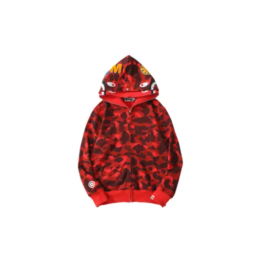 BAPE Shark Full Zip Double Hooded Hoodie Camouflage Red