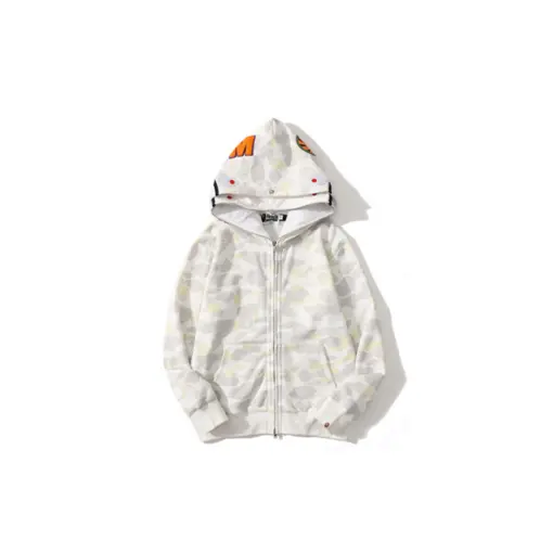 BAPE Shark Head Glow In The Dark Polka Dot Full Zip Double Hooded Hoodie Camouflage White