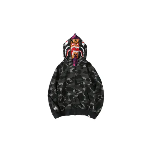 BAPE Shark Full Zip Double Hooded Hoodie Camouflage Black