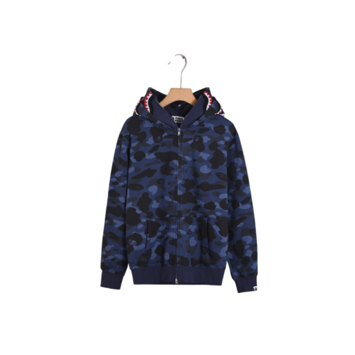 BAPE Shark Head Glow In The Dark Polka Dot Full Zip Double Hooded Hoodie Camouflage Blue