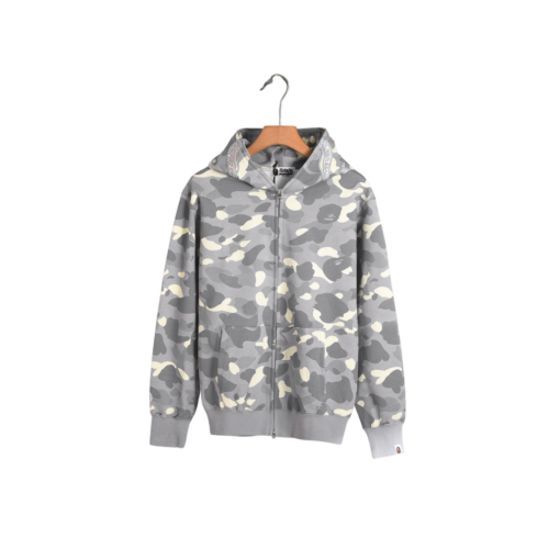 BAPE Shark Head Glow In The Dark Polka Dot Full Zip Double Hooded Hoodie Camouflage Gray