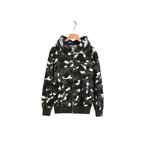 BAPE Shark Head Glow In The Dark Polka Dot Full Zip Double Hooded Hoodie Camouflage Black Green