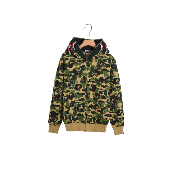 BAPE Shark Head Glow In The Dark Polka Dot Full Zip Double Hooded Hoodie Camouflage Forest Green