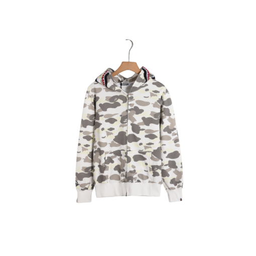 BAPE Shark Head Glow In The Dark Polka Dot Full Zip Double Hooded Hoodie Camouflage White With Gray Dot