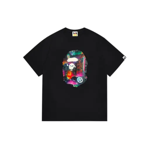 BAPE A Bathing Ape T Shirt Black With Cyber Neon Monogram