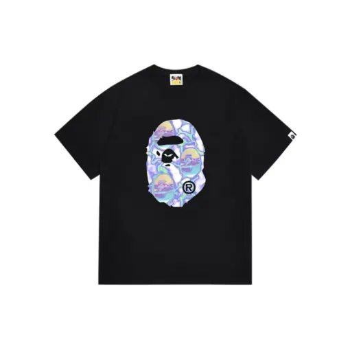 BAPE A Bathing Ape Black T Shirt Lighting Purple Blue