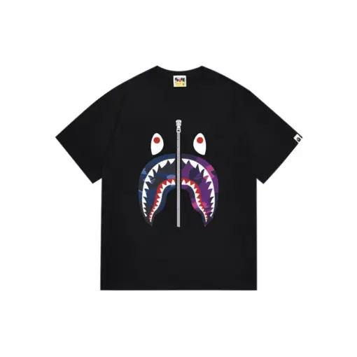 BAPE Camo Shark Face Black T Shirt Purple Design